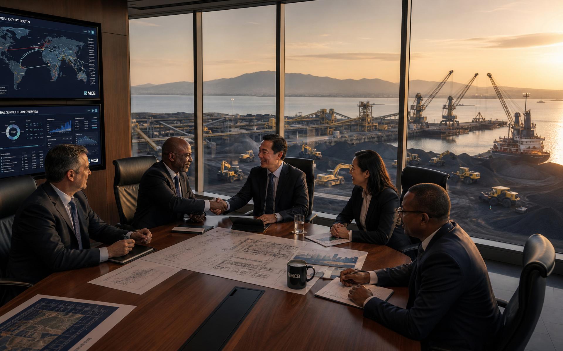MCBS executive partnership discussion overlooking the manganese export facility